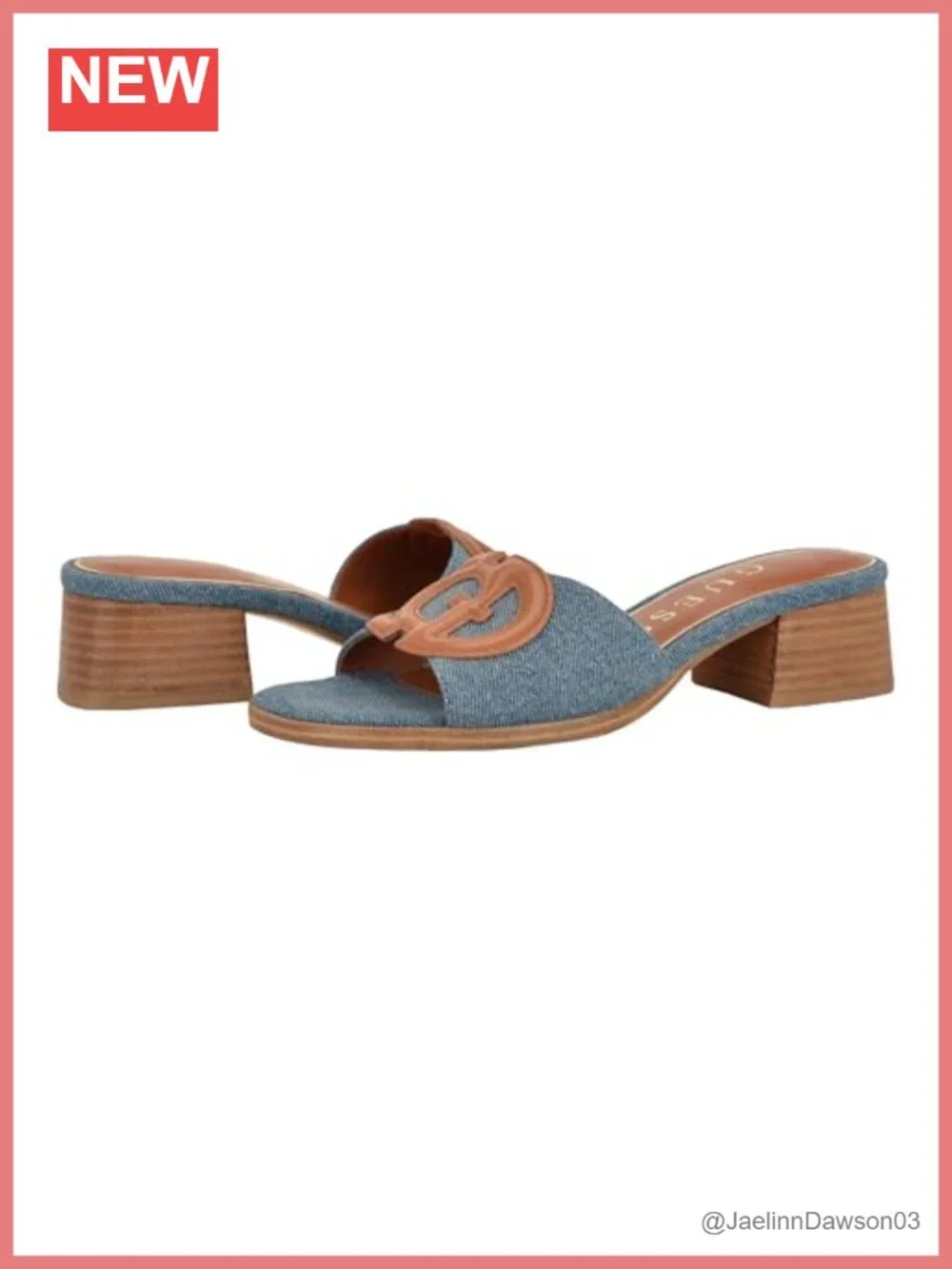 Cerinna Block Heel Slide Leather Denim Open Toe Sandals